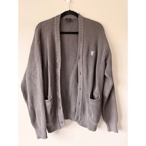 HUF Mens Waffle Knit Cardigan Sweater Charcoal Grey Embroidered Logo Size M